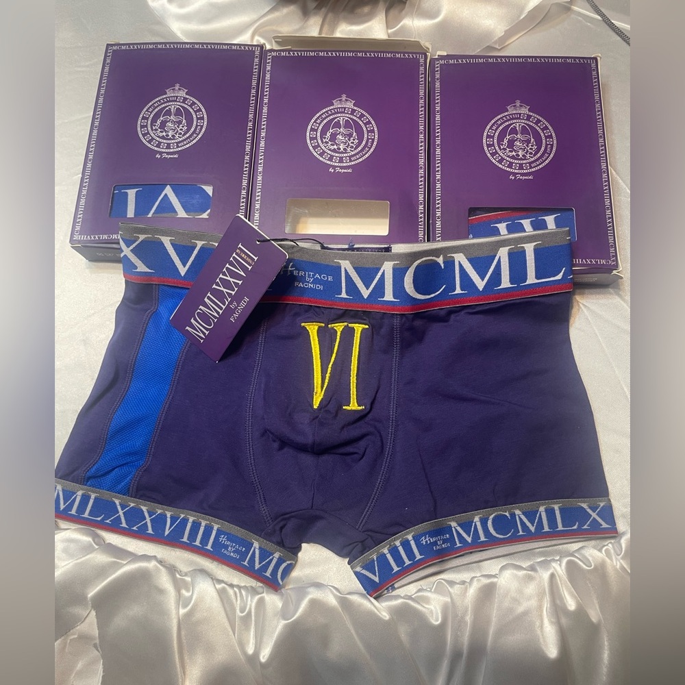 Fagnidi Pride heritage Men's Blue Boxer Briefs Roman numeral Small Gift lot of 3